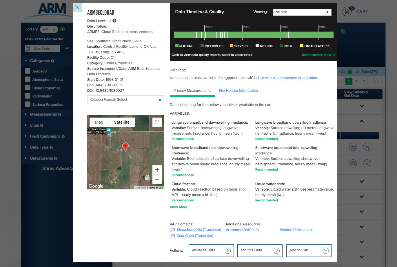 Page showing data details in ARM Data Discovery browser