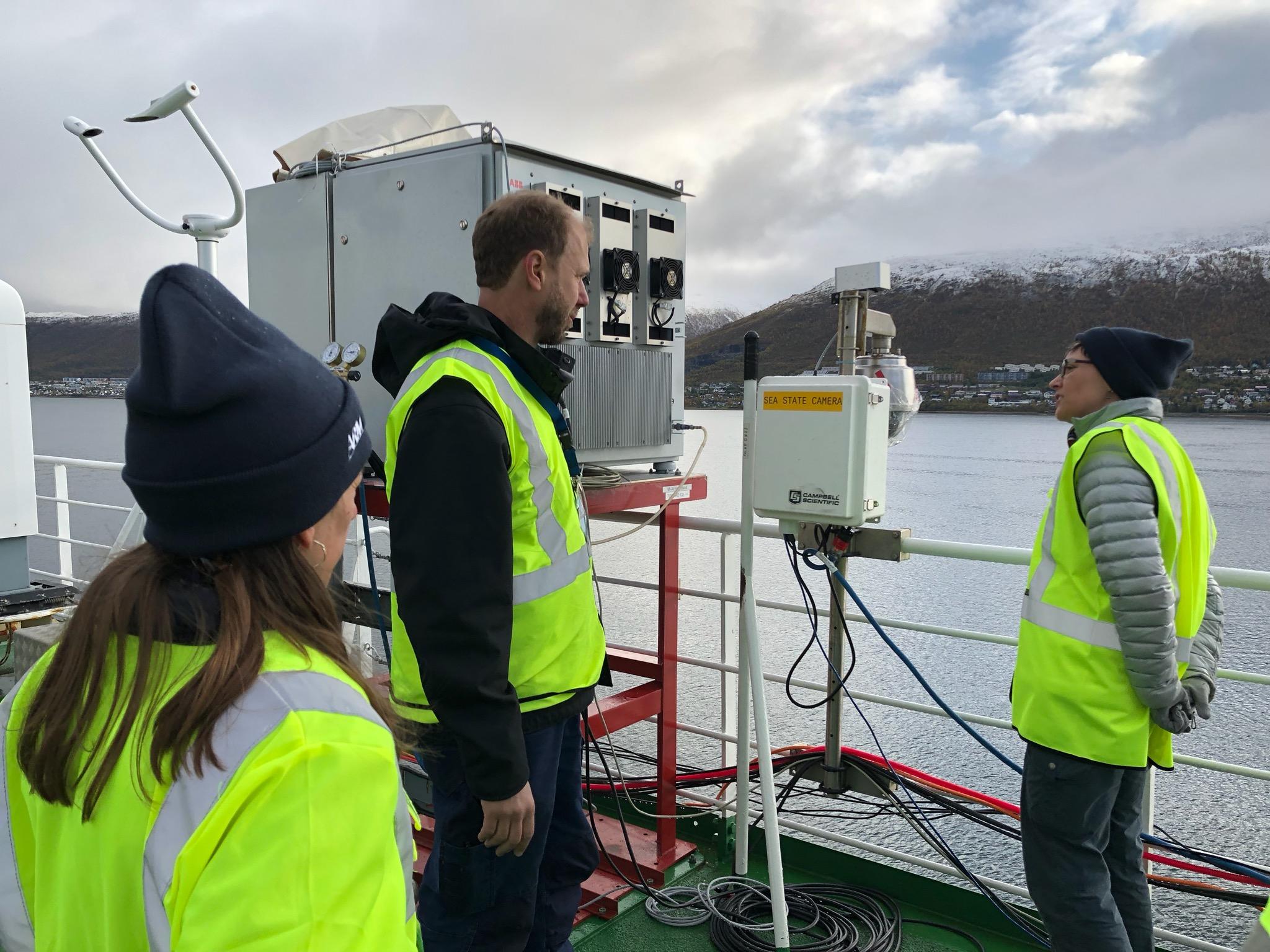 Looking at instruments on the R/V Polarstern