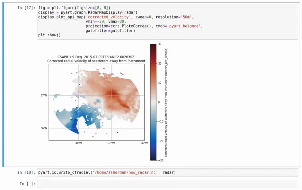 This slide shows code from the Python ARM Radar Toolkit (Py-ART).